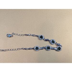 925 Sterling Silver Green Stone Bracelet with Halo Accents